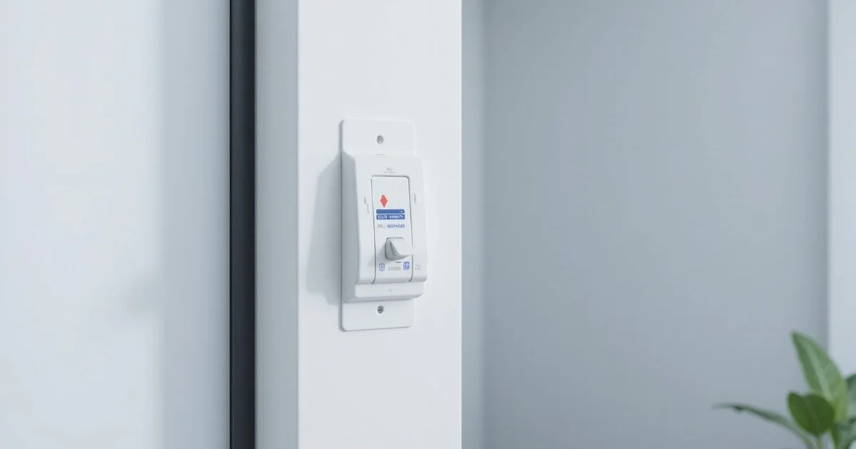 Aircon isolator switch mounted on wall near outdoor unit